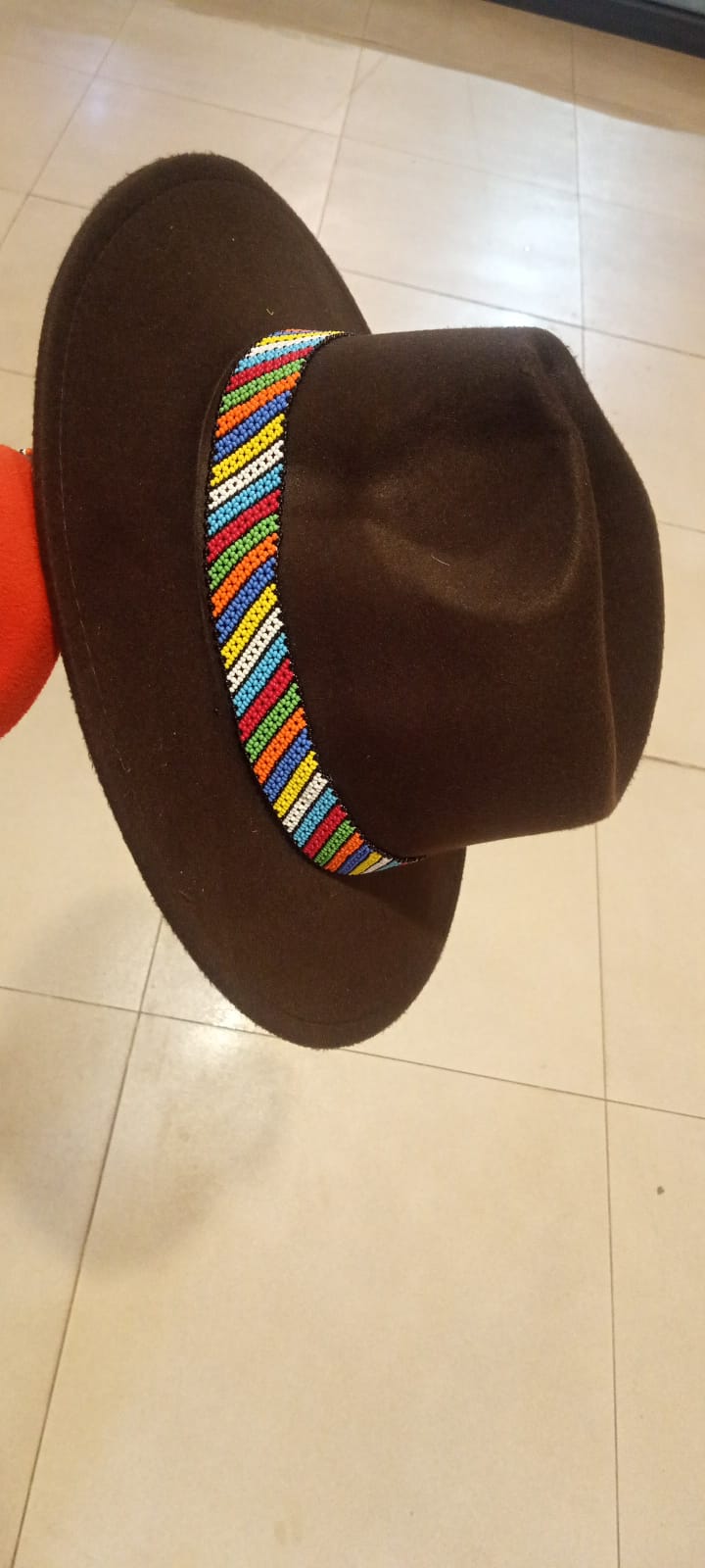 Fine Beaded Fedora Hat - Brown